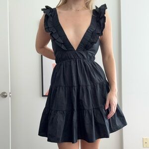 Abercrombie & Fitch Black Ruffle Plunge Neck Lightweight Dress
